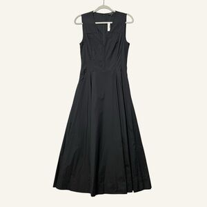 Madewell V-neck Circle Midi Dress Size 4 NWT Black Sleeveless Minimalist